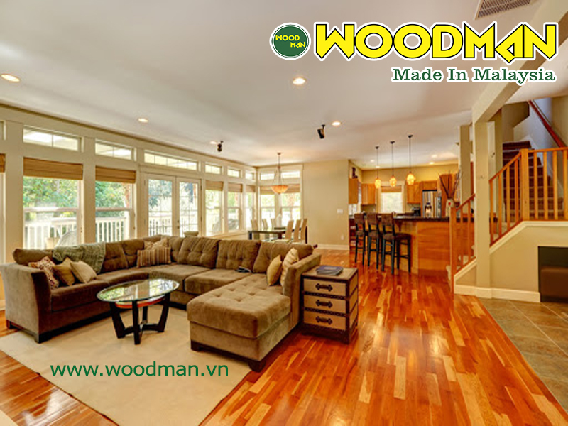 Sàn gỗ Malaysia lắp sàn phòng khách đẹp hiện đại
