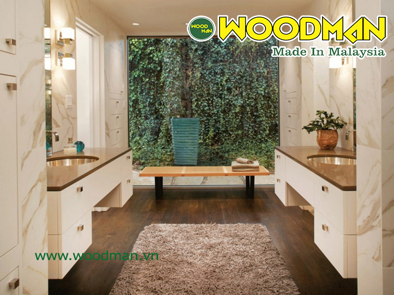 Sàn gỗ Woodman lắp đặt phòng tắm đẹp hiện đại