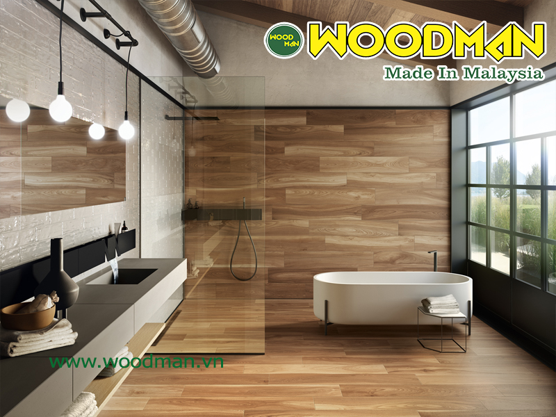 Sàn gỗ Woodman lắp đặt  phòng tắm đẹp hiện đại