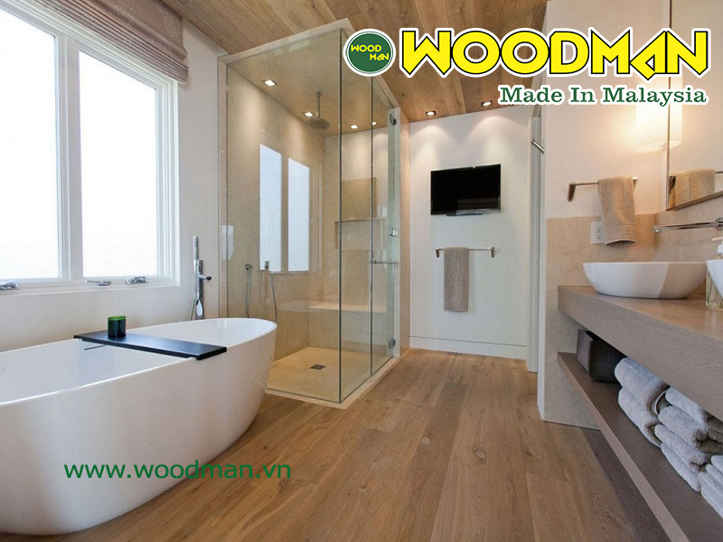 Sàn gỗ Woodman lắp đặt phòng tắm đẹp hiện đại