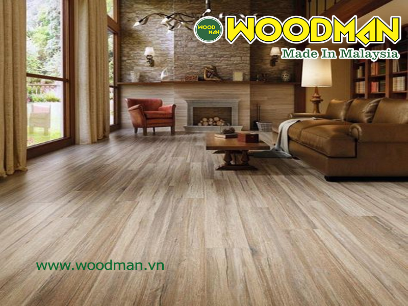 Sàn gỗ Woodman mã O123 lắp đặt phòng khách sang trọng